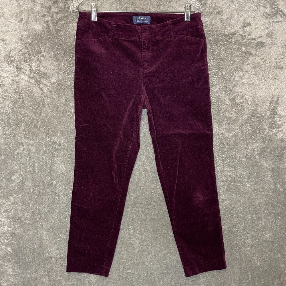 Old Navy Women Soft Velvet Flat Front Cropped Ankle Pixie Chino Pant 6 Purple
